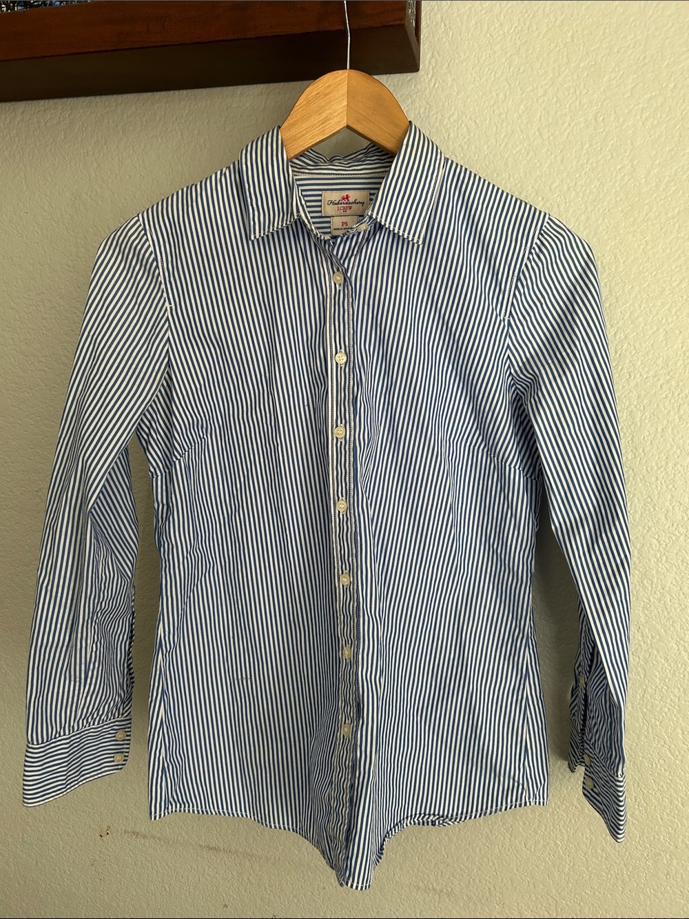 JCrew Harbedashery Blue and White Pinstripe Button Down Shirt Petite Small
